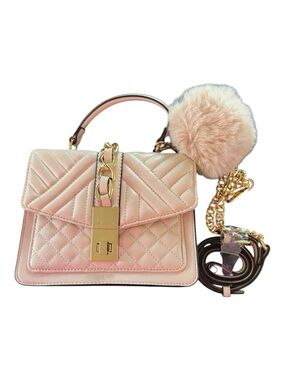 Aldo Jerilini Quilted Top-Handle Satchel in Blush Pink with Gold Hardware